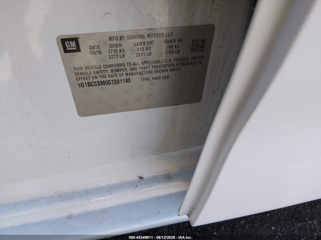 1G1BC5SM0G7281143 Chevrolet Cruze Ls Auto