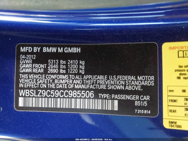 Продажа на аукционе авто 2012 Bmw M6, vin: WBSLZ9C59CC985506, номер лота: 45349912