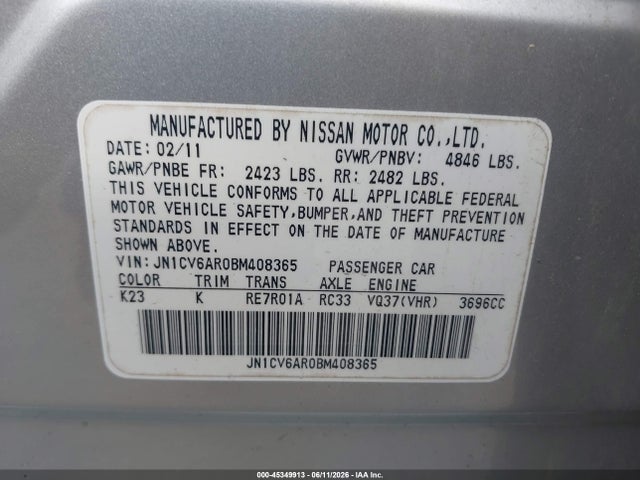 Aukcja sprzedaży 2011 Infiniti G37x Sport Appearance Edition, vin: JN1CV6AR0BM408365, numer aukcji: 45349913