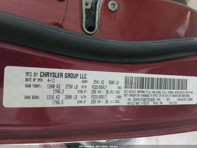 Продажа на аукционе авто 2011 Dodge Journey Mainstreet, vin: 3D4PH1FG0BT553029, номер лота: 45349914