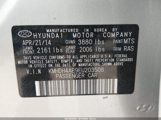 Aukcja sprzedaży 2014 Hyundai Elantra Se, vin: KMHDH4AE9EU203508, numer aukcji: 45349925
