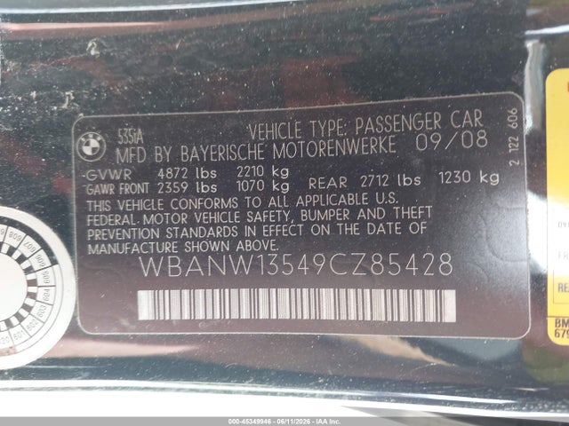 Aukcja sprzedaży 2009 Bmw 535i, vin: WBANW13549CZ85428, numer aukcji: 45349946