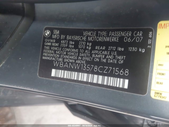 Aukcja sprzedaży 2008 Bmw 535i, vin: WBANW13578CZ71568, numer aukcji: 45349967