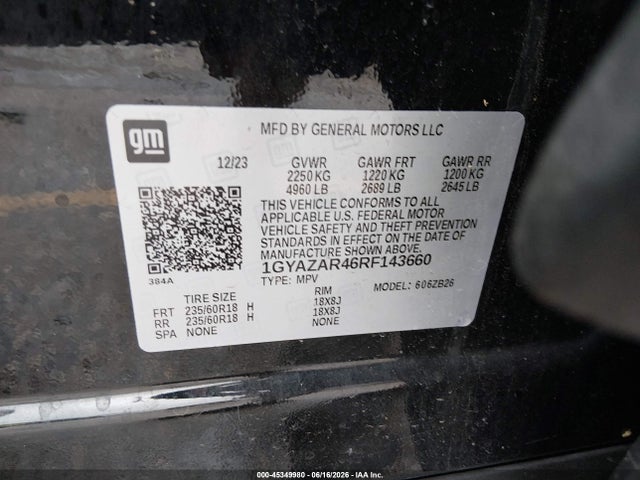 45349980 :رقم المزاد ، 1GYAZAR46RF143660 vin ، 2024 Cadillac Xt4 Fwd Luxury مزاد بيع