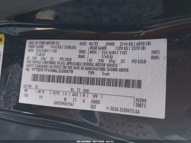 Ford Ranger Xlt 2022 1FTER1FH3NLD26878 Image 9