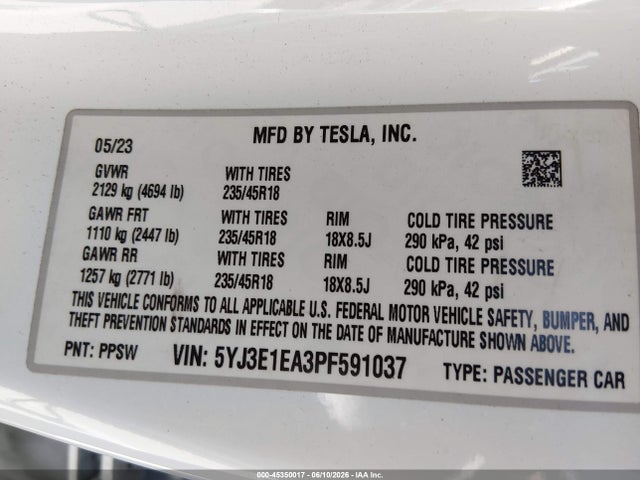 Tesla Model 3 Rear-wheel Drive 2023 5YJ3E1EA3PF591037 Image 9