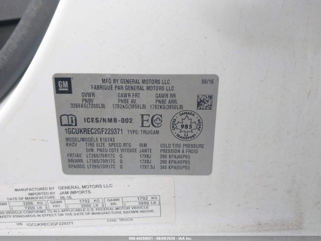 Chevrolet Silverado 1500 1lt 2016 1GCUKREC2GF229371 Image 9
