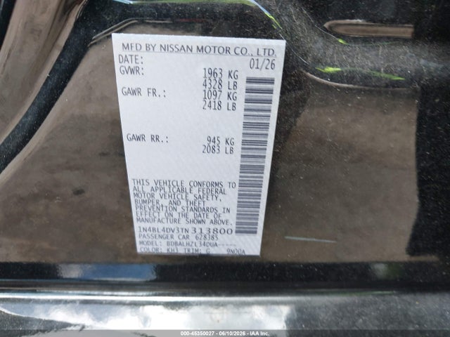 Aukcja sprzedaży 2026 Nissan Altima Sv Fwd, vin: 1N4BL4DV3TN313800, numer aukcji: 45350027