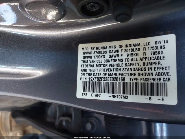 Honda Civic Lx 2014 19XFB2F52EE020168 Image 9