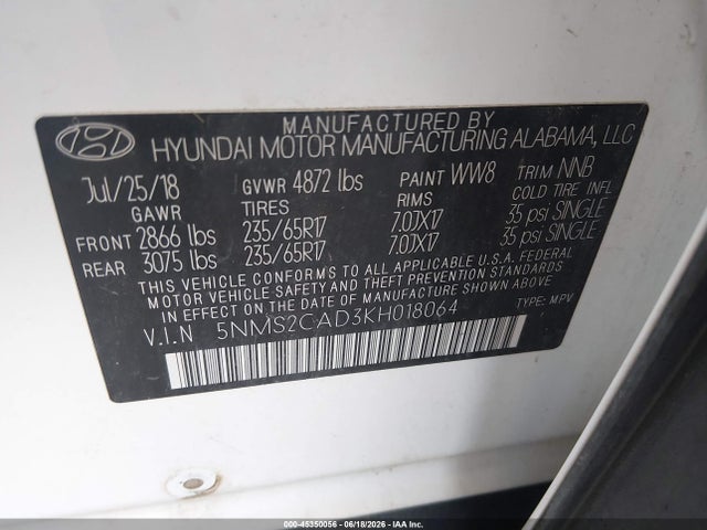 Hyundai Santa Fe Se 2019 5NMS2CAD3KH018064 Image 9