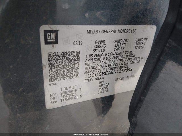 Chevrolet Colorado Wt 2019 1GCGSBEA9K1253093 Image 9