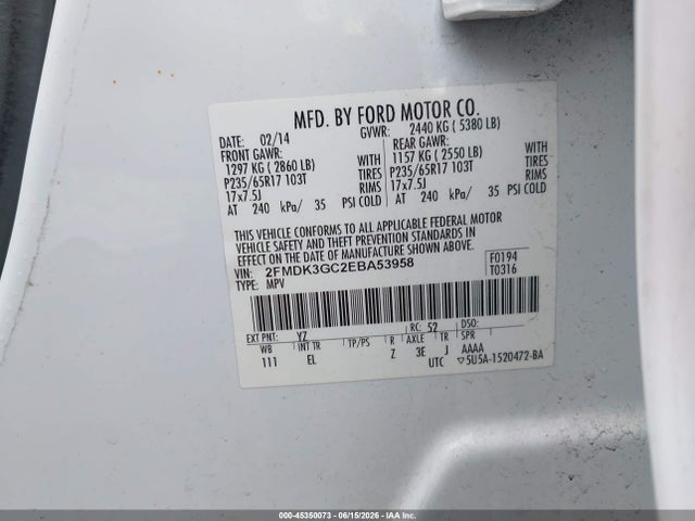 Aukcja sprzedaży 2014 Ford Edge Se, vin: 2FMDK3GC2EBA53958, numer aukcji: 45350073