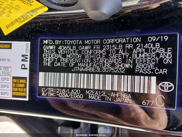 Продажа на аукционе авто 2020 Toyota Corolla Xse, vin: JTNA4RBE3L3075232, номер лота: 45350083