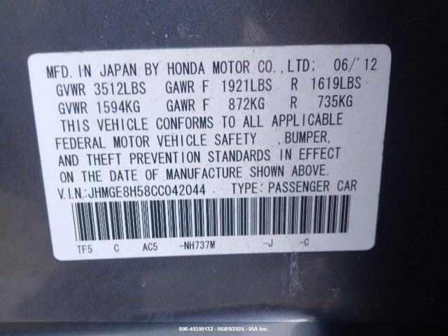 Продажа на аукционе авто 2012 Honda Fit Sport, vin: JHMGE8H58CC042044, номер лота: 45350132