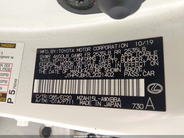 Продажа на аукционе авто 2020 Lexus Ux 250h, vin: JTHP9JBH7L2021402, номер лота: 45350199