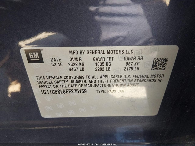 Chevrolet MALIBU 1LT 2015 1G11C5SL8FF275159 Image 9