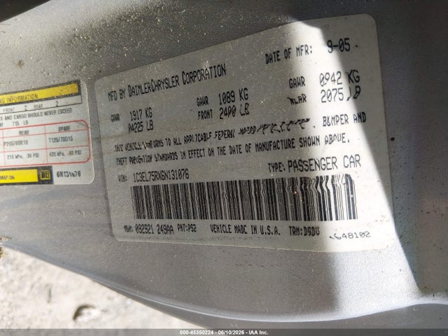 Aukcja sprzedaży 2006 Chrysler Sebring Gtc, vin: 1C3EL75RX6N131076, numer aukcji: 45350224