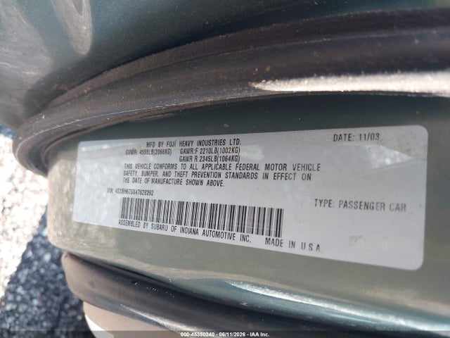 Aukcja sprzedaży 2004 Subaru Outback, vin: 4S3BH675X47628392, numer aukcji: 45350240