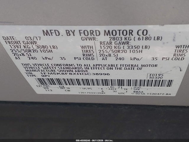Продаж на аукціоні авто 2017 Ford Explorer Limited, vin: 1FM5K8F8XHGC38996, номер лоту: 45350245