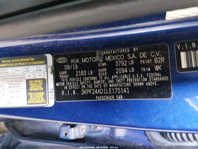 45350250 :رقم المزاد ، 3KPF24AD1LE175141 vin ، 2020 Kia Forte Lxs مزاد بيع