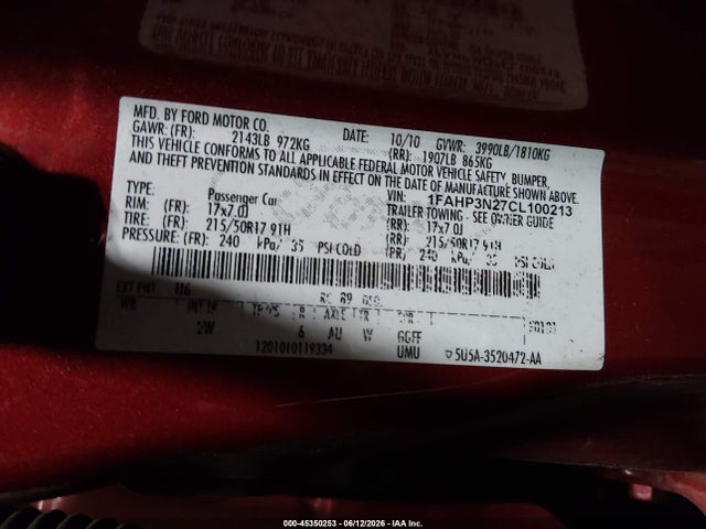 Aukcja sprzedaży 2012 Ford Focus Titanium, vin: 1FAHP3N27CL100213, numer aukcji: 45350253