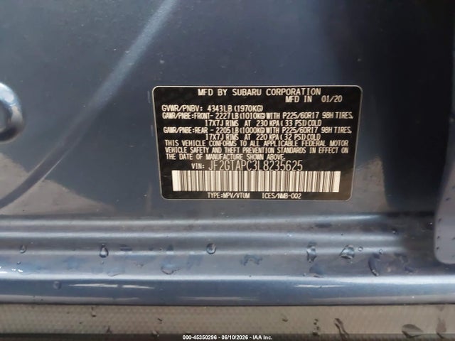 45350296 :رقم المزاد ، JF2GTAPC3L8235625 vin ، 2020 Subaru Crosstrek Premium مزاد بيع