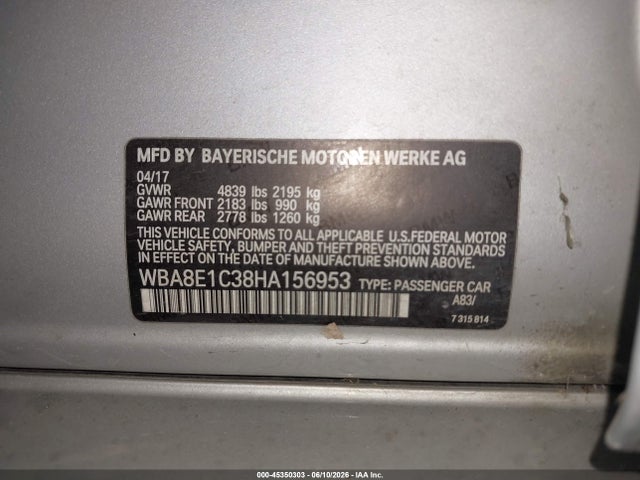 Aukcja sprzedaży 2017 Bmw 330e Iperformance, vin: WBA8E1C38HA156953, numer aukcji: 45350303