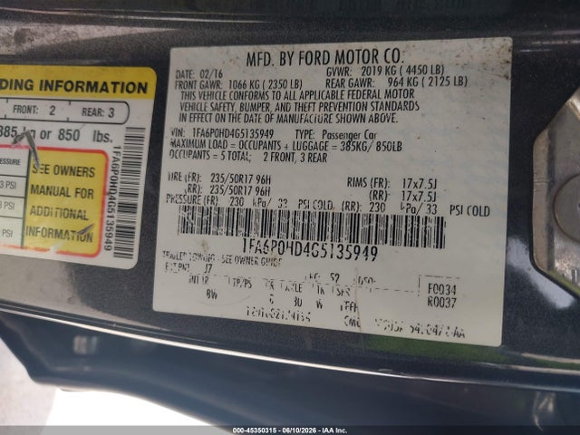 Ford FUSION SE 2016 1FA6P0HD4G5135949 Image 9