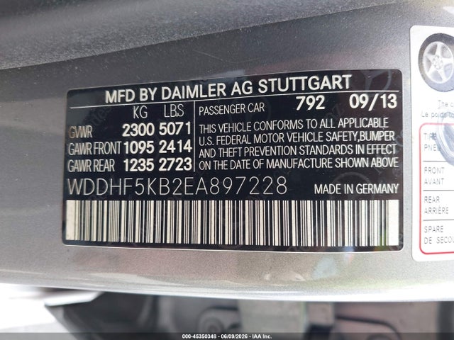 45350348 :رقم المزاد ، WDDHF5KB2EA897228 vin ، 2014 Mercedes-benz E 350 مزاد بيع