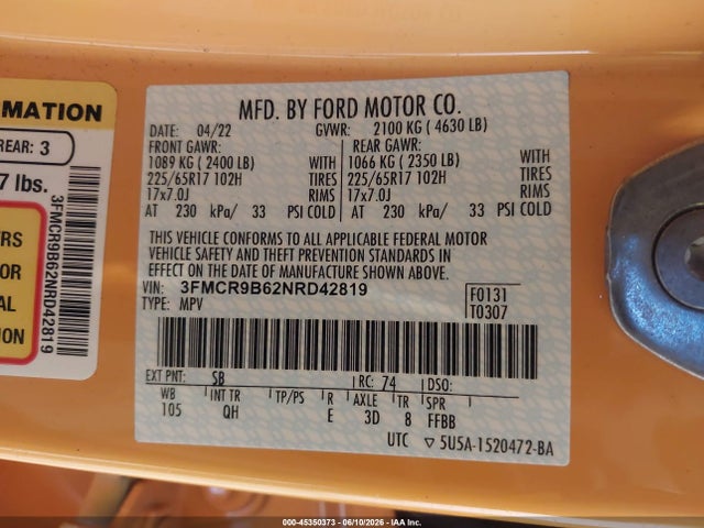 3FMCR9B62NRD42819 Ford Bronco Sport Big Bend