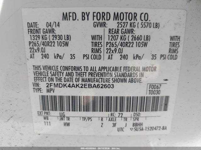 Продажа на аукционе авто 2014 Ford Edge Sport, vin: 2FMDK4AK2EBA62603, номер лота: 45350384