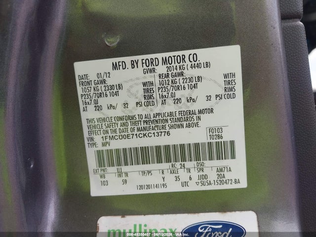 Продажа на аукционе авто 2012 Ford Escape Limited, vin: 1FMCU0E71CKC13776, номер лота: 45350407