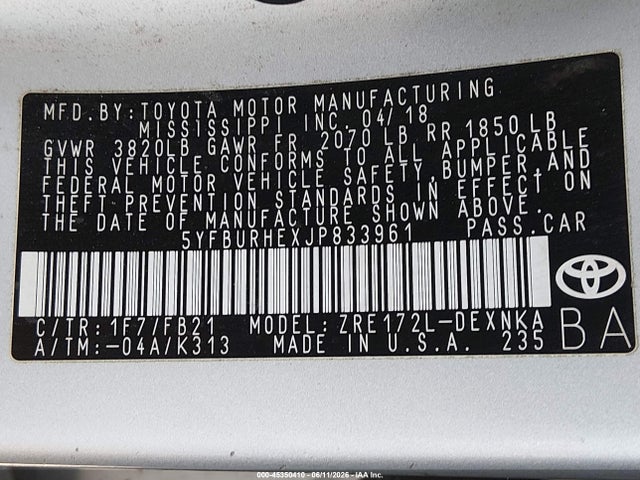 Toyota COROLLA LE 2018 5YFBURHEXJP833961 Image 9