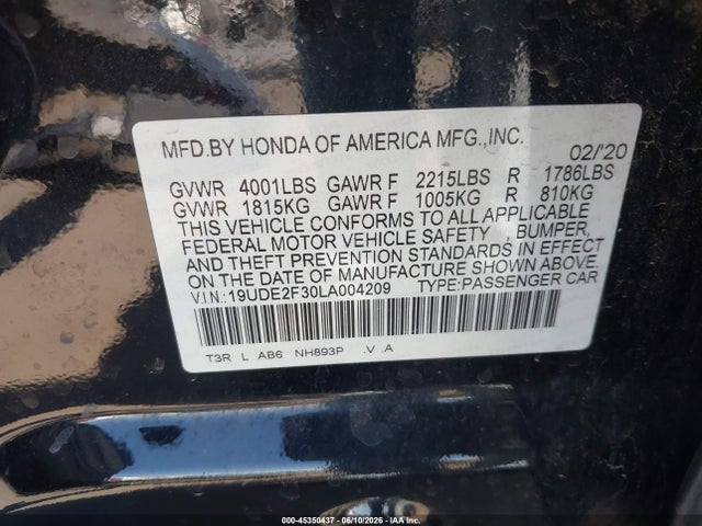 Aukcja sprzedaży 2020 Acura Ilx Standard, vin: 19UDE2F30LA004209, numer aukcji: 45350437