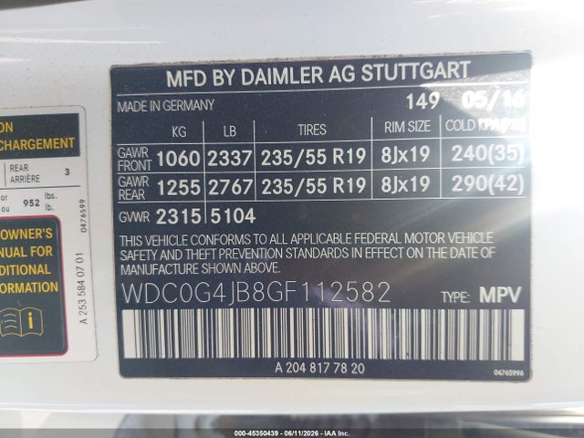 Продажа на аукционе авто 2016 Mercedes-benz Glc 300, vin: WDC0G4JB8GF112582, номер лота: 45350439