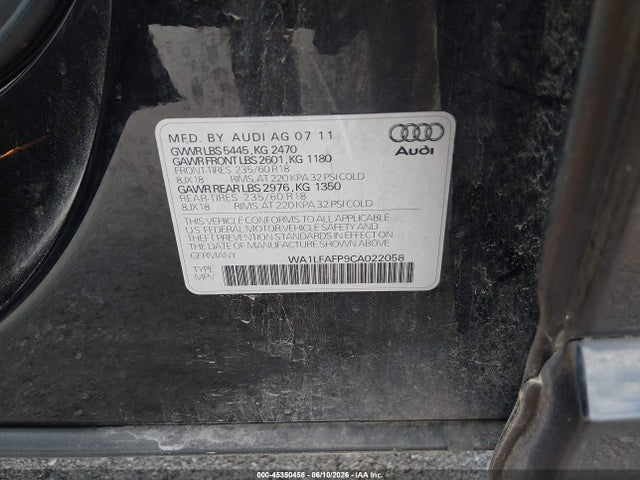 Auction sale of the 2012 Audi Q5 2.0t Premium, vin: WA1LFAFP9CA022058, lot number: 45350458