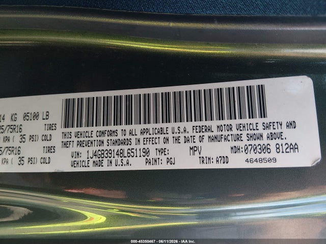 2008 Jeep Wrangler Unlimited X მანქანა იყიდება აუქციონზე, vin: 1J4GB39148L651190, აუქციონის ნომერი: 45350467