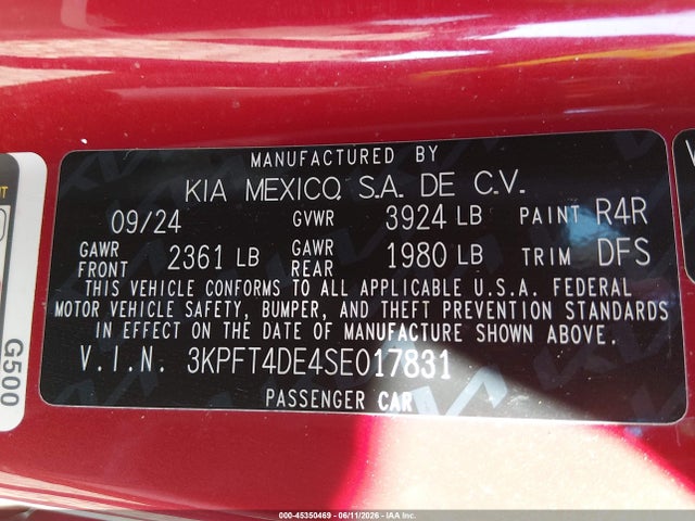KIA K4 Lxs 2025 3KPFT4DE4SE017831 Image 9