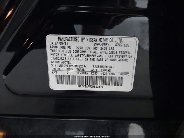 Продажа на аукционе авто 2012 Infiniti G37 Journey, vin: JN1CV6AP5CM622574, номер лота: 45350505