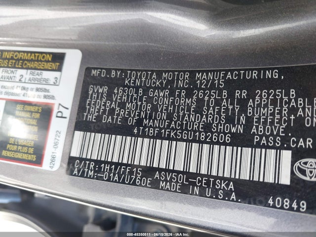 Toyota CAMRY SE 2016 4T1BF1FK5GU182606 Image 9