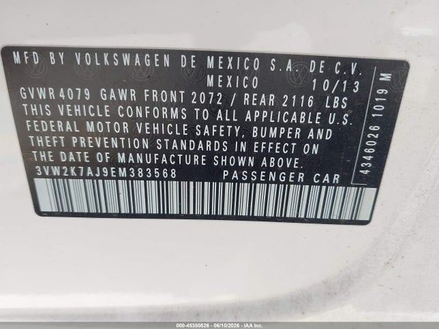 Aukcja sprzedaży 2014 Volkswagen Jetta 2.0l S, vin: 3VW2K7AJ9EM383568, numer aukcji: 45350526