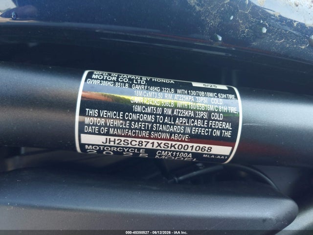 JH2SC871XSK001068 Honda Cmx1100 A