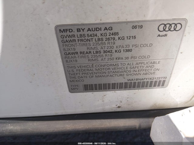 Продаж на аукціоні авто 2019 Audi Q5 45 Premium, vin: WA1BNAFY1K2122770, номер лоту: 45350546