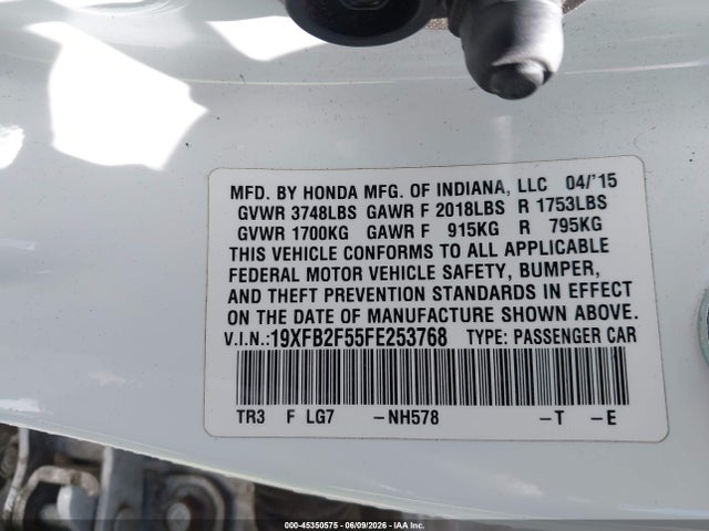 Aukcja sprzedaży 2015 Honda Civic Lx, vin: 19XFB2F55FE253768, numer aukcji: 45350575