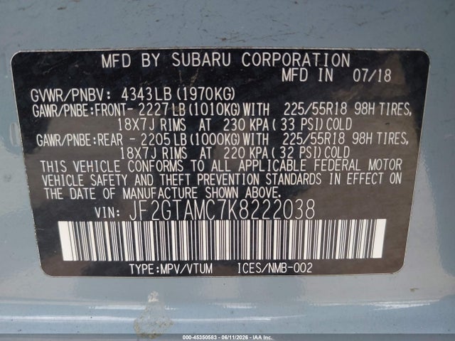 Продажа на аукционе авто 2019 Subaru Crosstrek 2.0i Limited, vin: JF2GTAMC7K8222038, номер лота: 45350583