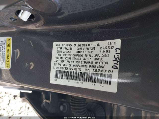 Aukcja sprzedaży 2015 Honda Accord Ex-l V-6, vin: 1HGCR3F85FA029712, numer aukcji: 45350589