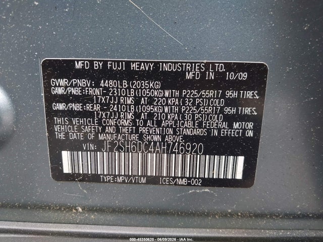 Продажа на аукционе авто 2010 Subaru Forester 2.5x Limited, vin: JF2SH6DC4AH746920, номер лота: 45350620