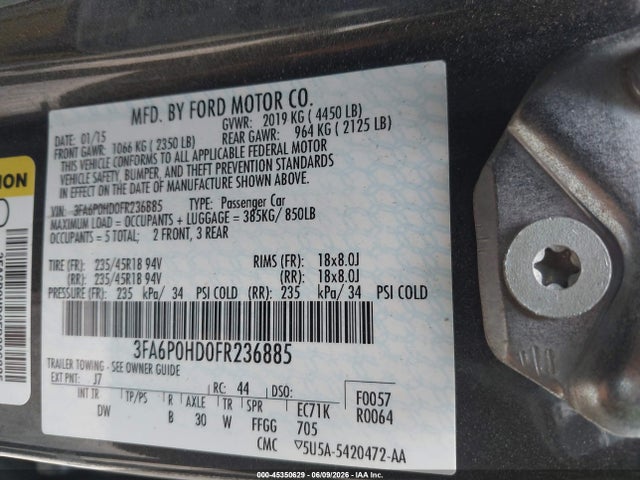 Aukcja sprzedaży 2015 Ford Fusion Se, vin: 3FA6P0HD0FR236885, numer aukcji: 45350629