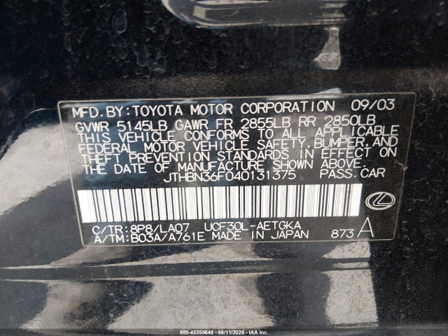 Продаж на аукціоні авто 2004 Lexus Ls 430, vin: JTHBN36F040131375, номер лоту: 45350648