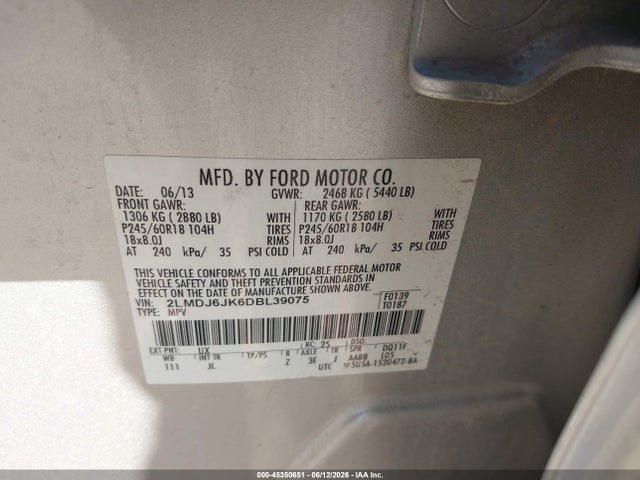 Продажа на аукционе авто 2013 Lincoln Mkx, vin: 2LMDJ6JK6DBL39075, номер лота: 45350651